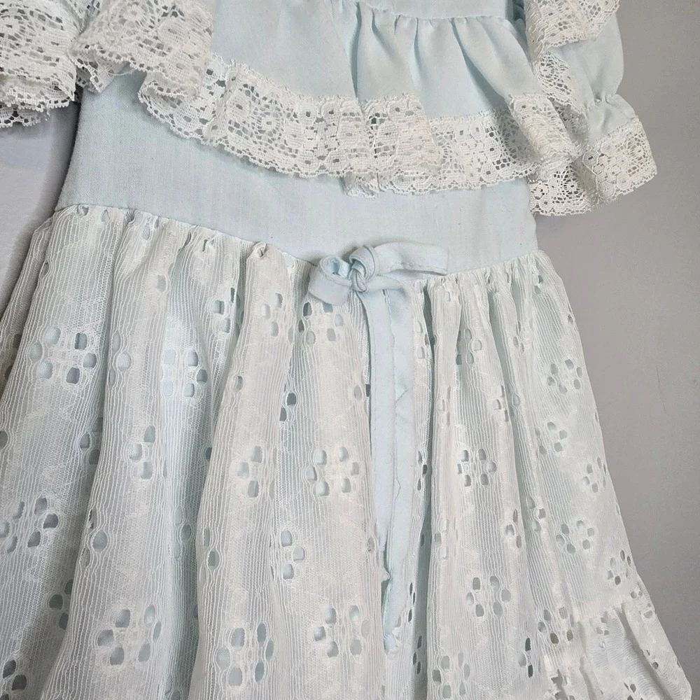 Vtg Martha's Miniatures Girls 5 Blue Lace Apron Dress Circle Skirt Twirl Prairie